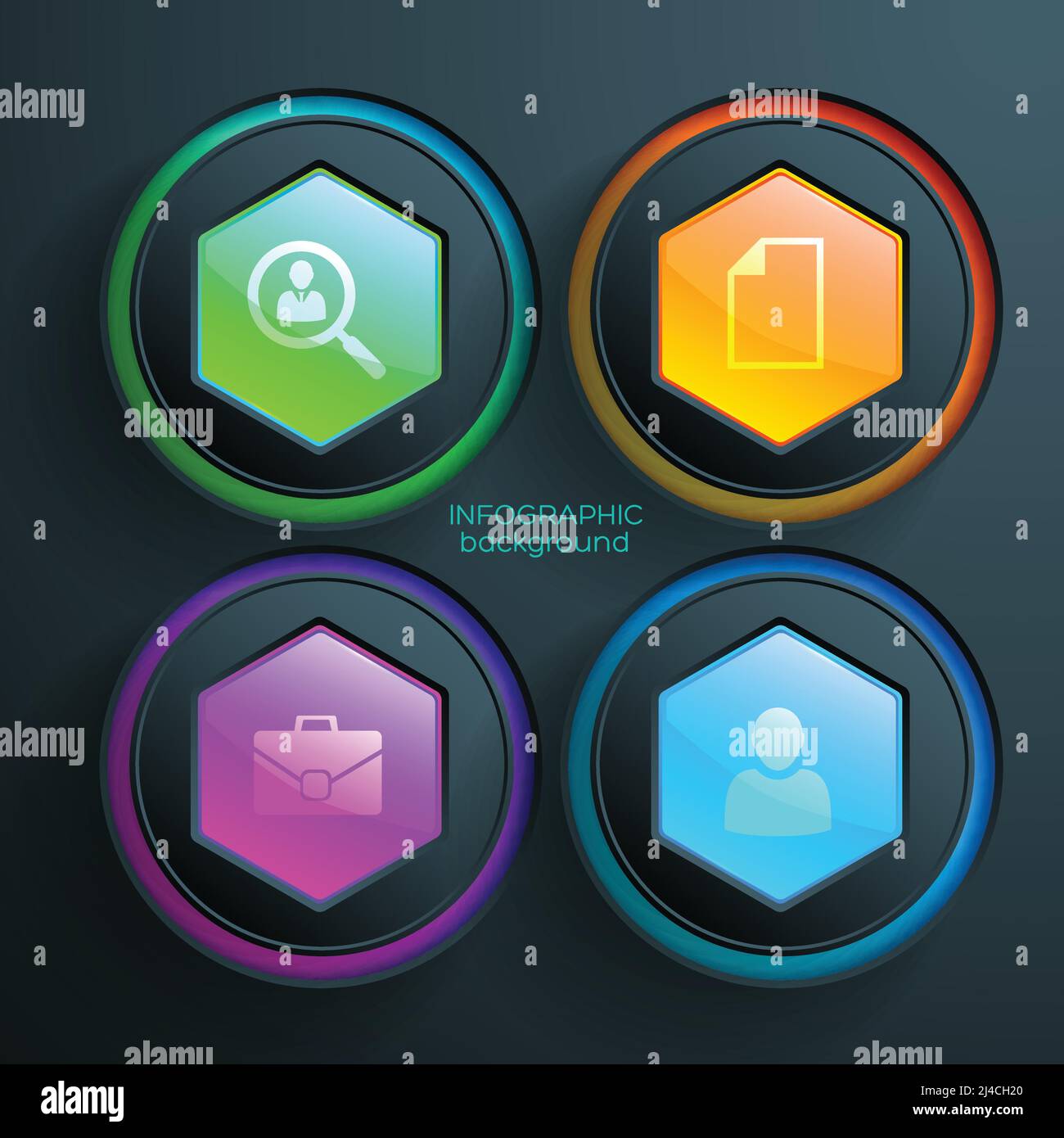 Web abstract infographics with business icons colorful glossy hexagons ...