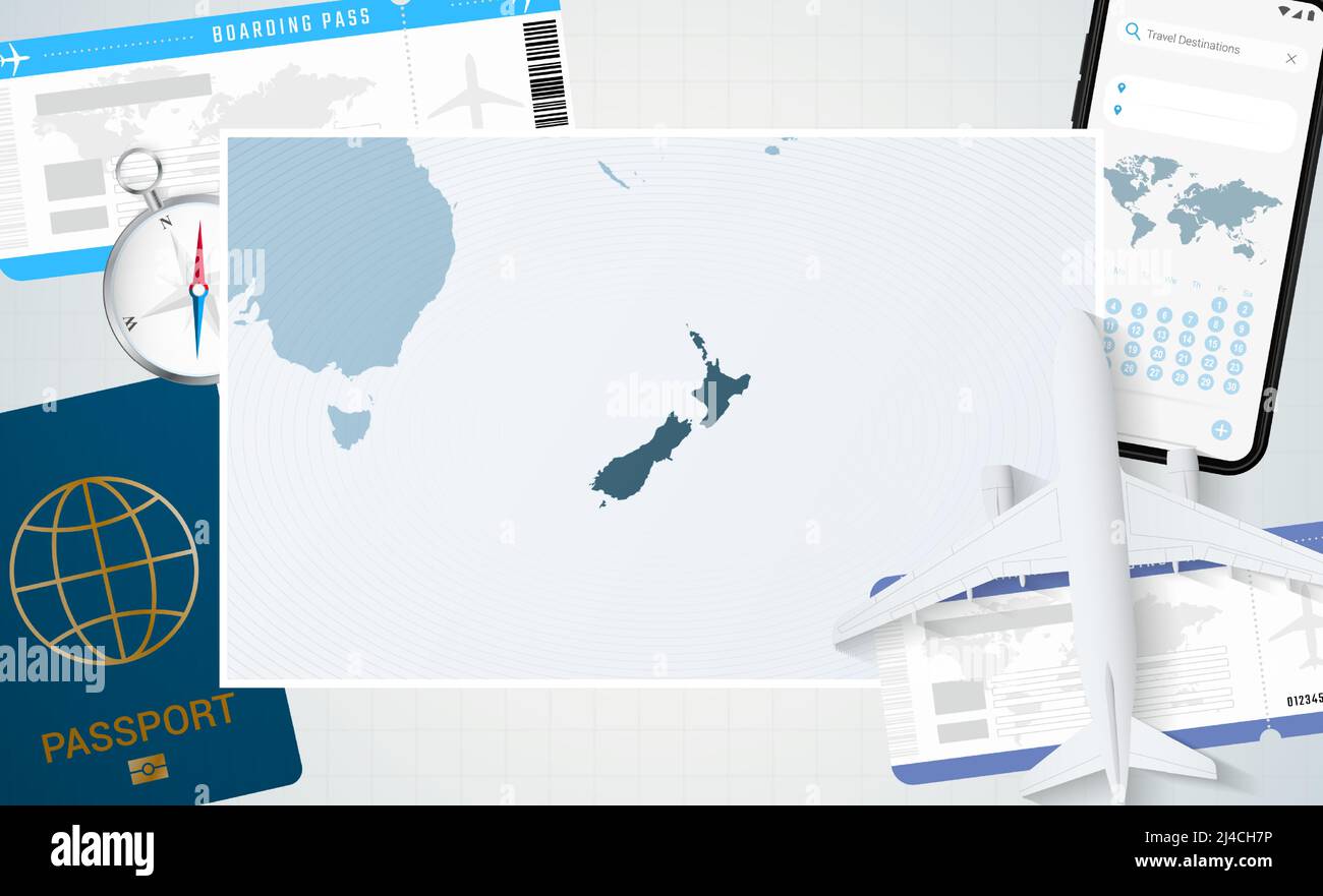 Journey to New Zealand, illustration with a map of New Zealand