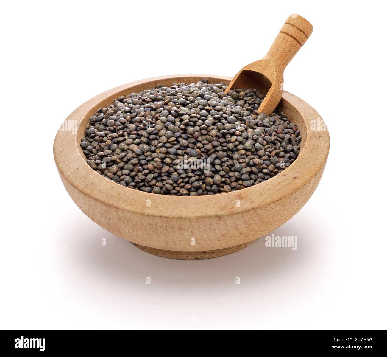 puy green lentils in a wooden bowl Stock Photo