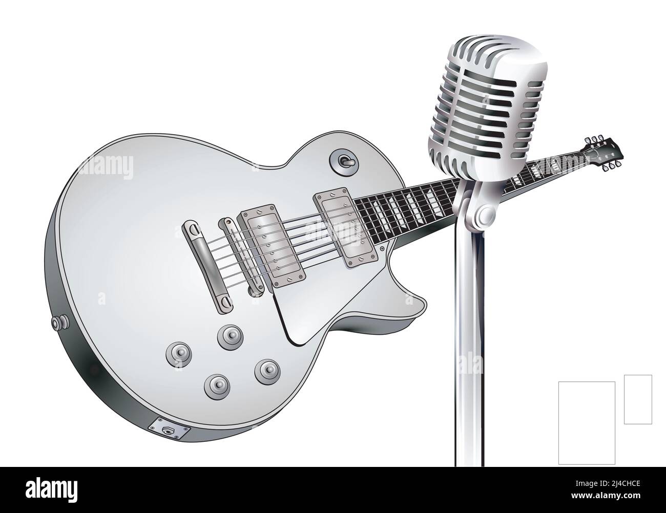 Musical instrument guitar and microphone, isolated on white illustration Stock Vector
