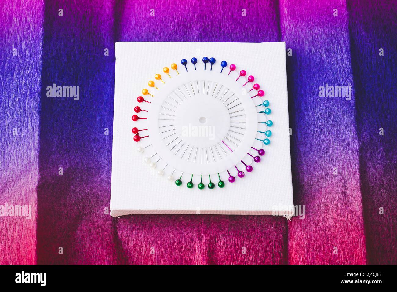 close up of a Rainbow and colorful circle made by pins Stock Photo