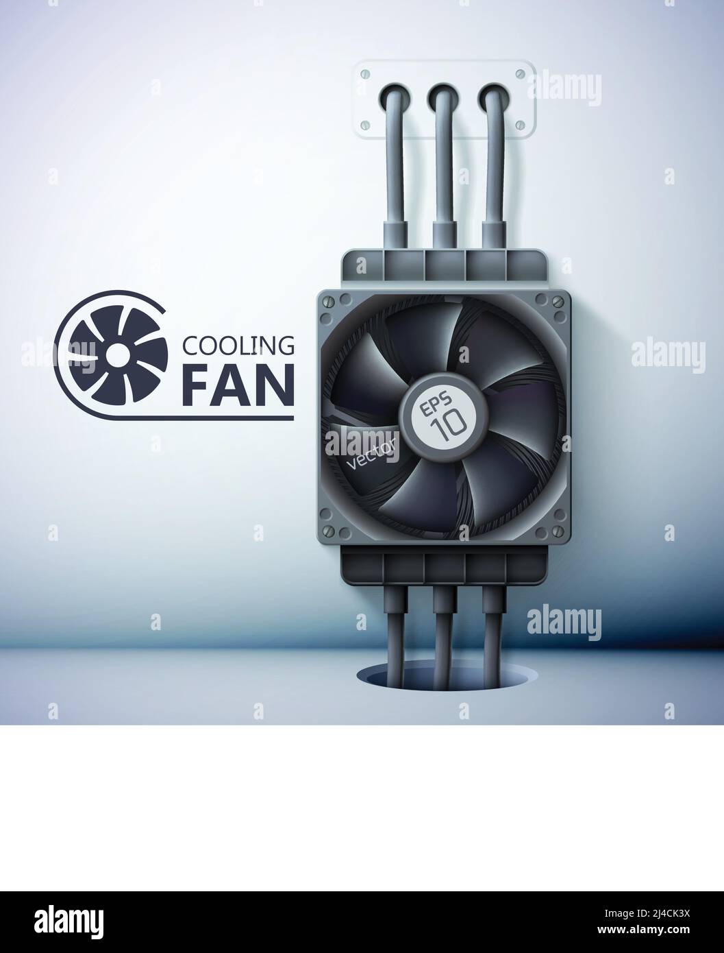 Cooling ventilation template with realistic plastic computer cooler and