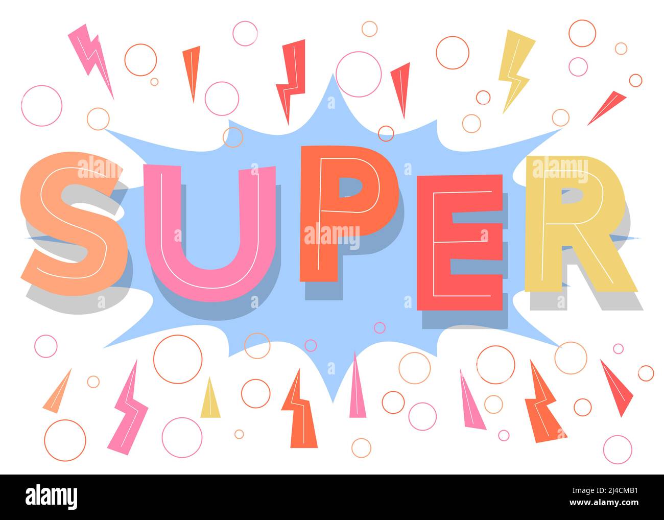 Super. Word written with Children's font in cartoon style. Stock Vector