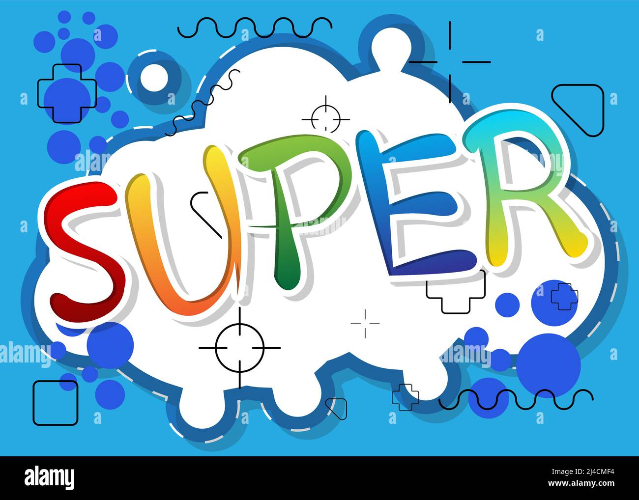 Super. Word written with Children's font in cartoon style. Stock Vector