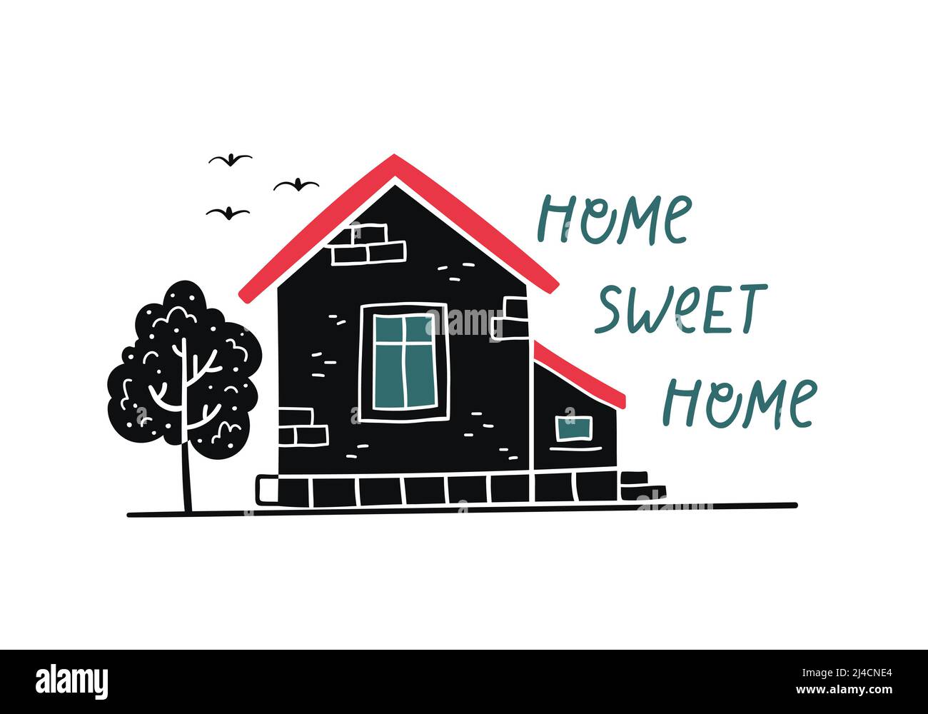 Vector illustration of a country house with hand drawn lettering - home ...