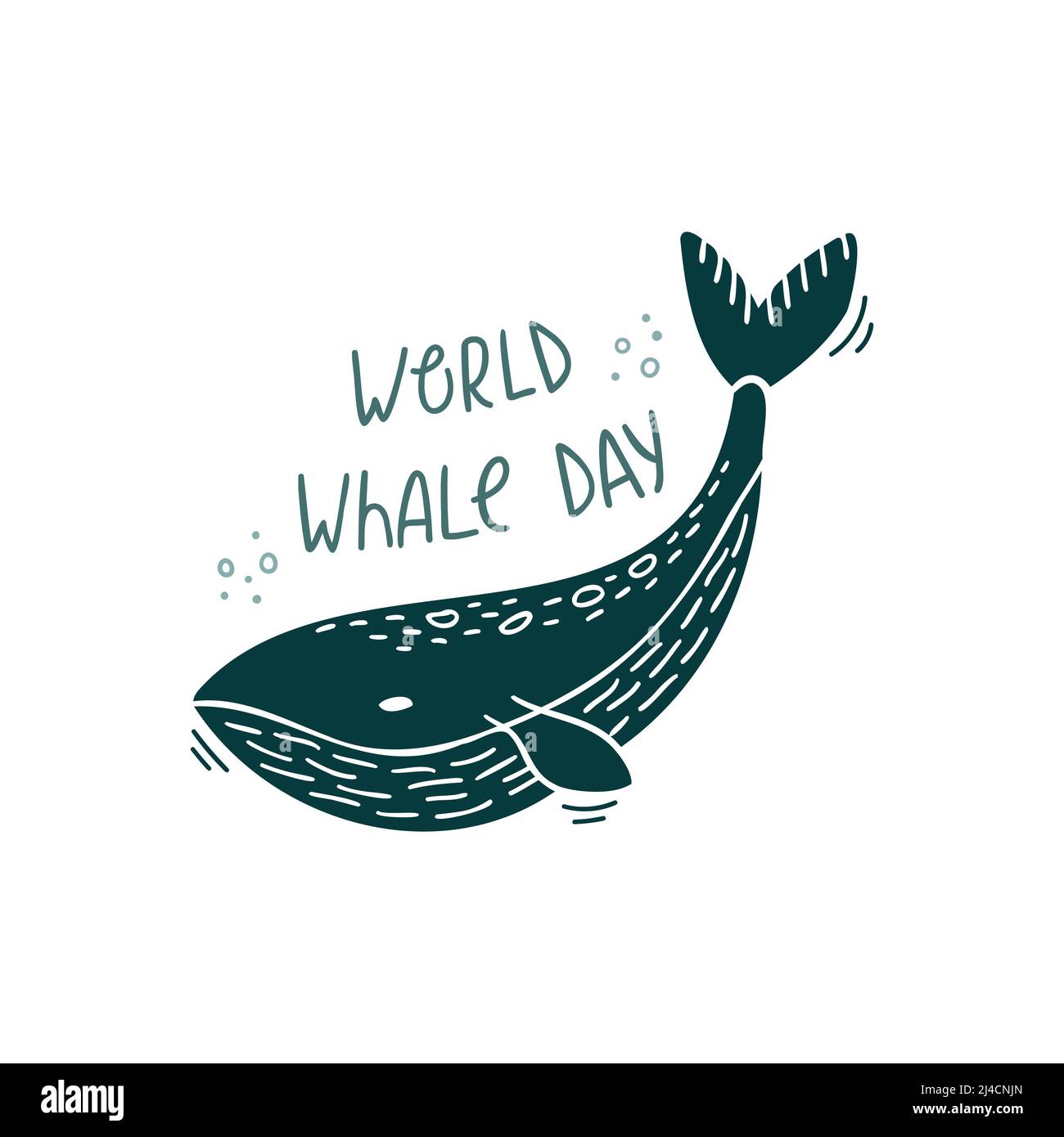 Vector illustration of a whale with hand drawn lettering - World whale day. Stock Vector