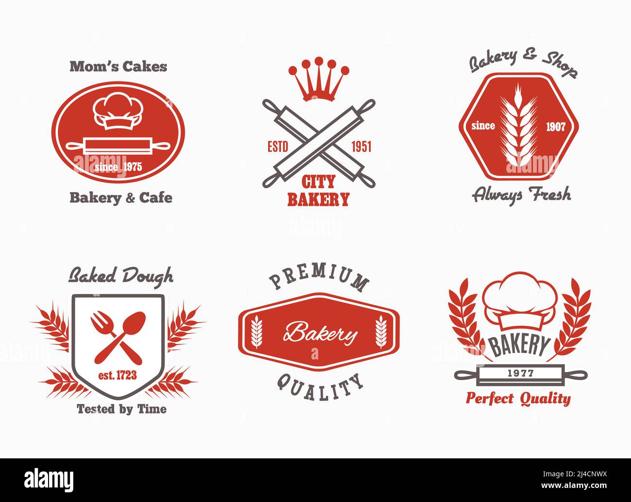 Bakery cafe bistro logo set. Premium symbol, restaurant label or shop