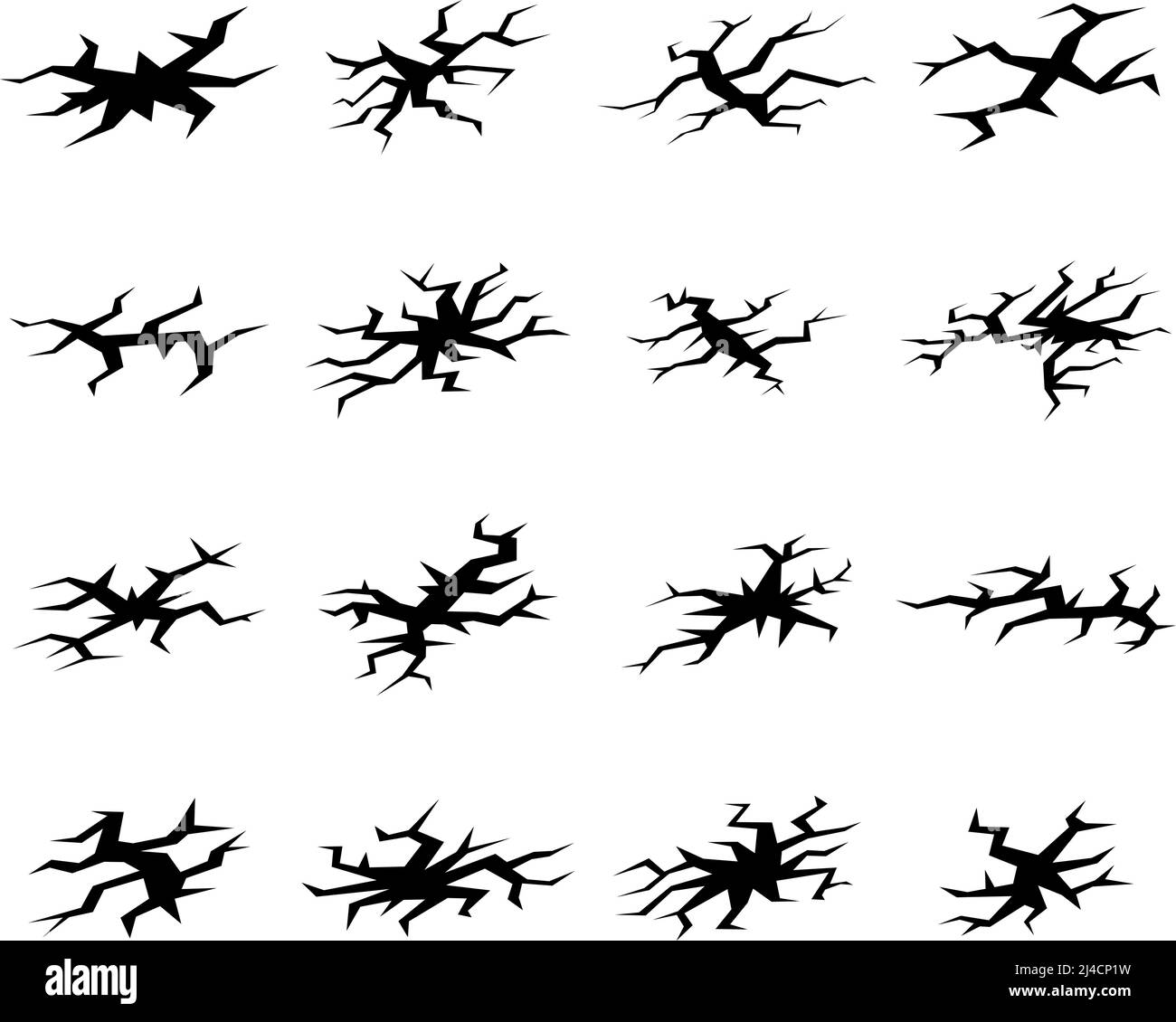 Cracks set. Disaster and damage, grunge art, rough and crash, earthquake and break collapse. Vector illustration Stock Vector