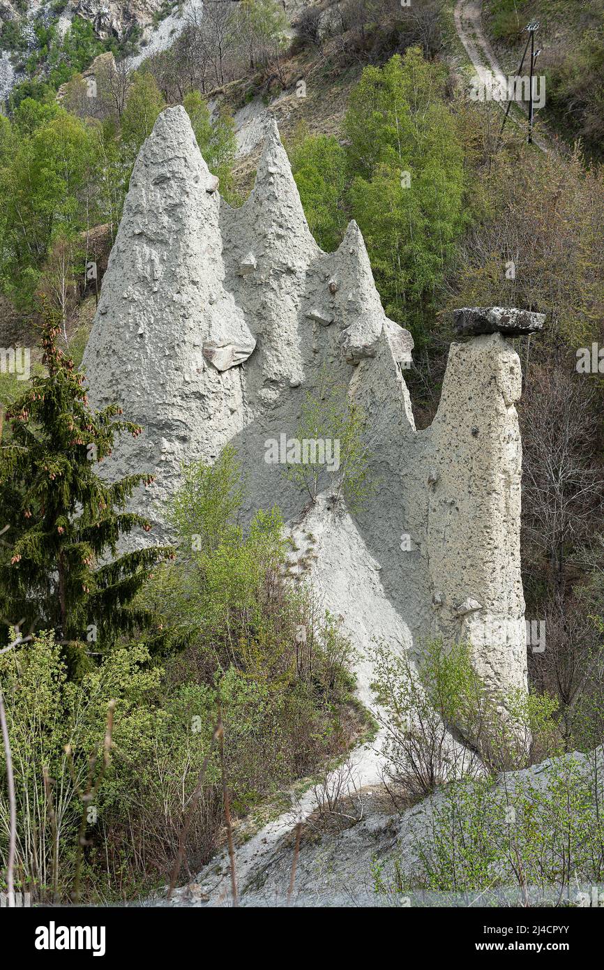 Earth Pyramids of Euseigne, Canton Valais, Switzerland Stock Photo