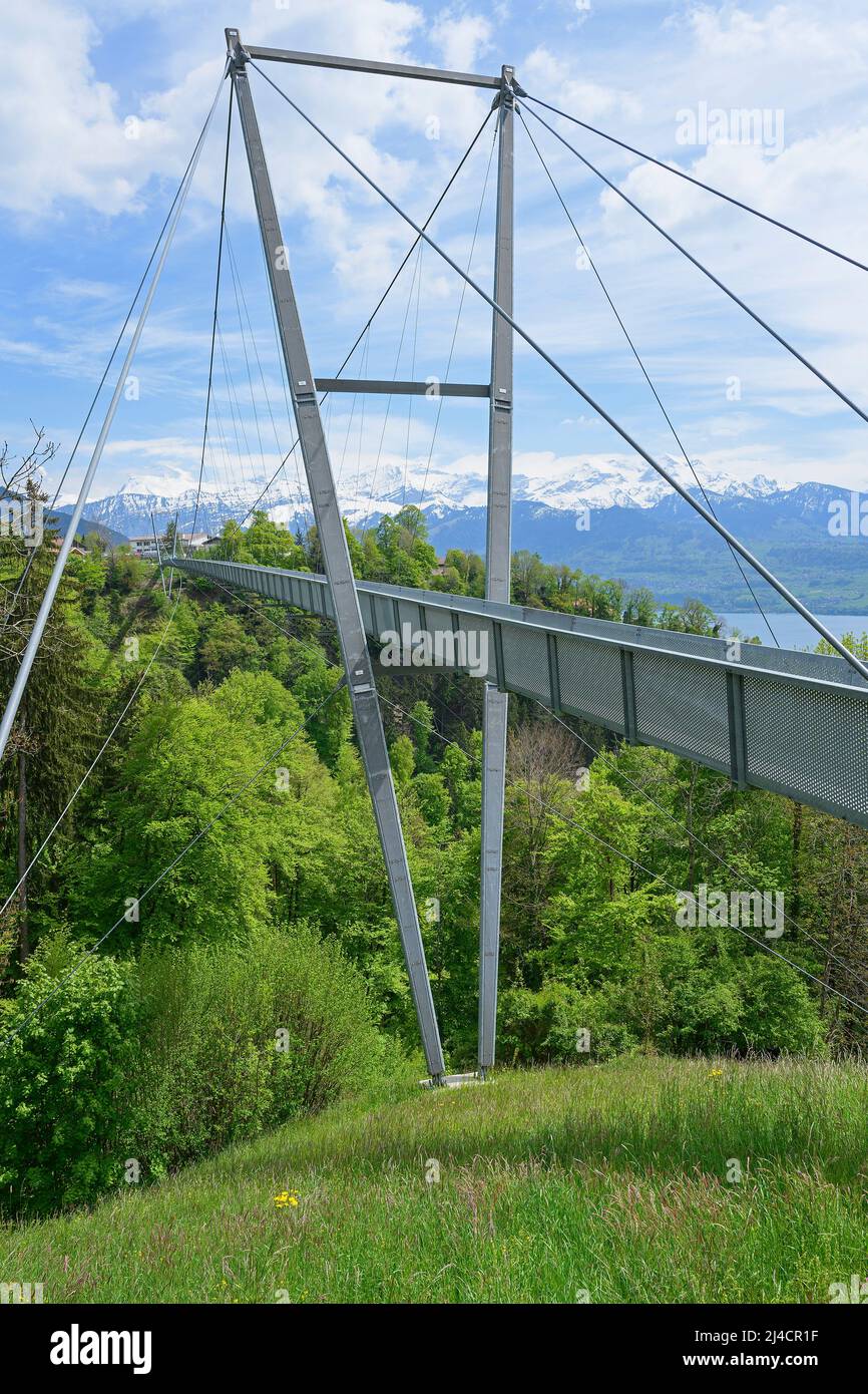 Suspension bridge near Sigriswil, Canton Berne, Switzerland Stock Photo