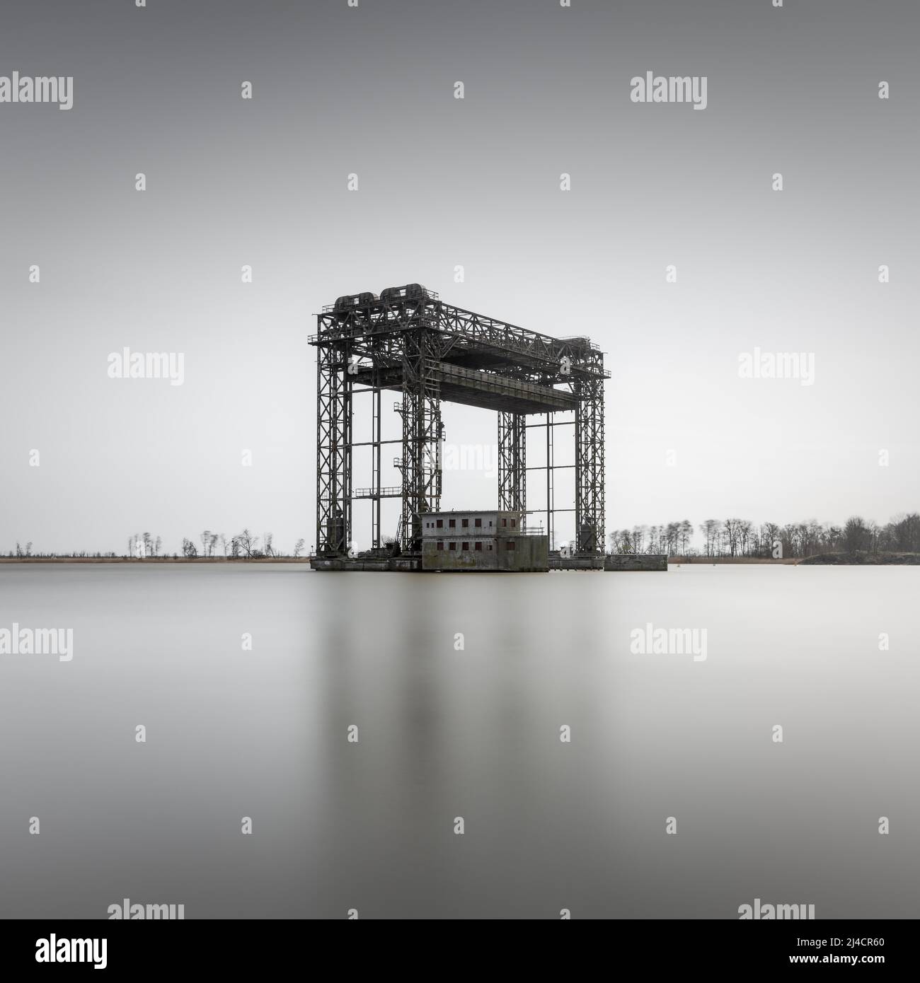 The lift bridge near Karnin for rail traffic connected the mainland with Usedom until 1945, Germany Stock Photo