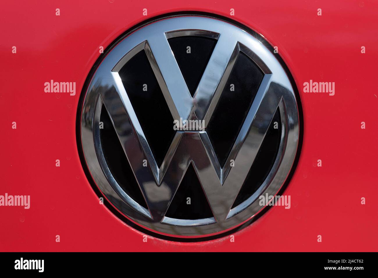 Symbol of the VW/Volkswagen car brand, Bavaria, Germany Stock Photo