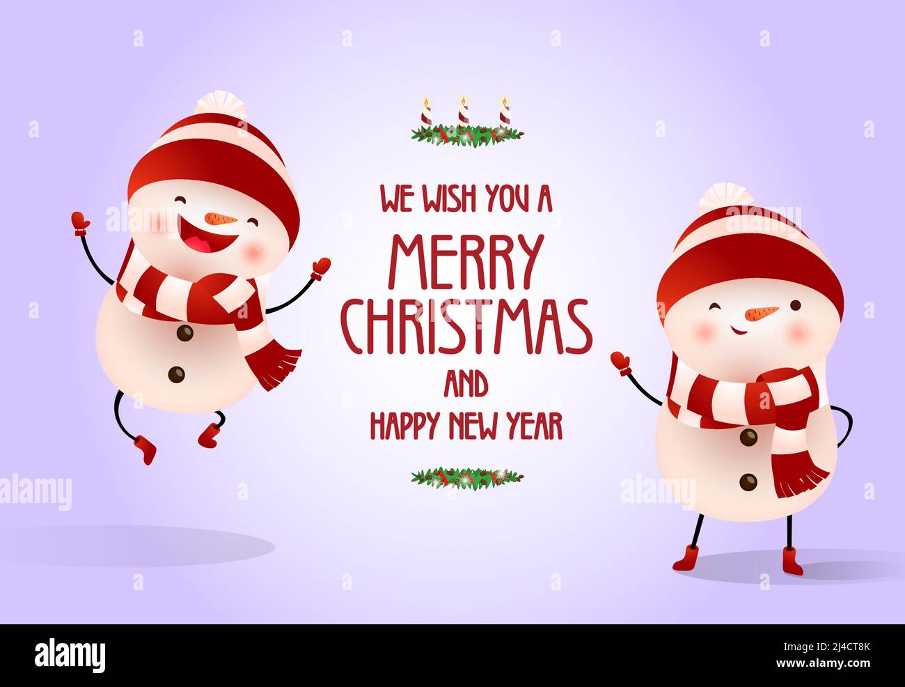 Christmas and New Year poster design. Happy snowmen dancing and having ...