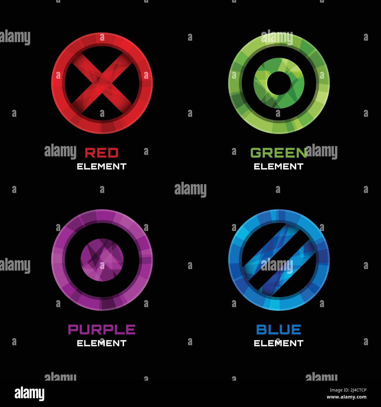 Circle, cross and dot logo design elements. Blue and red, purple and ...