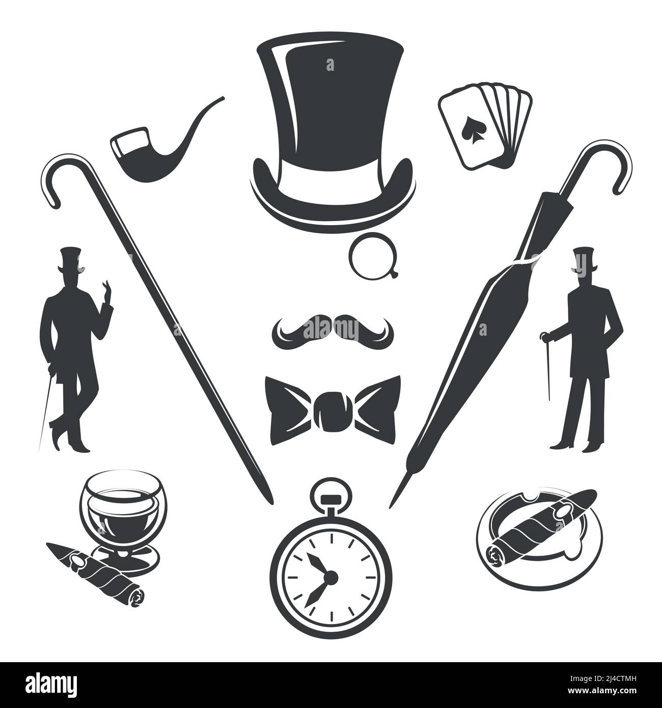 Vintage gentlemen symbols. Fashion old hipster, glasses and hat, vector illustration Stock Vector