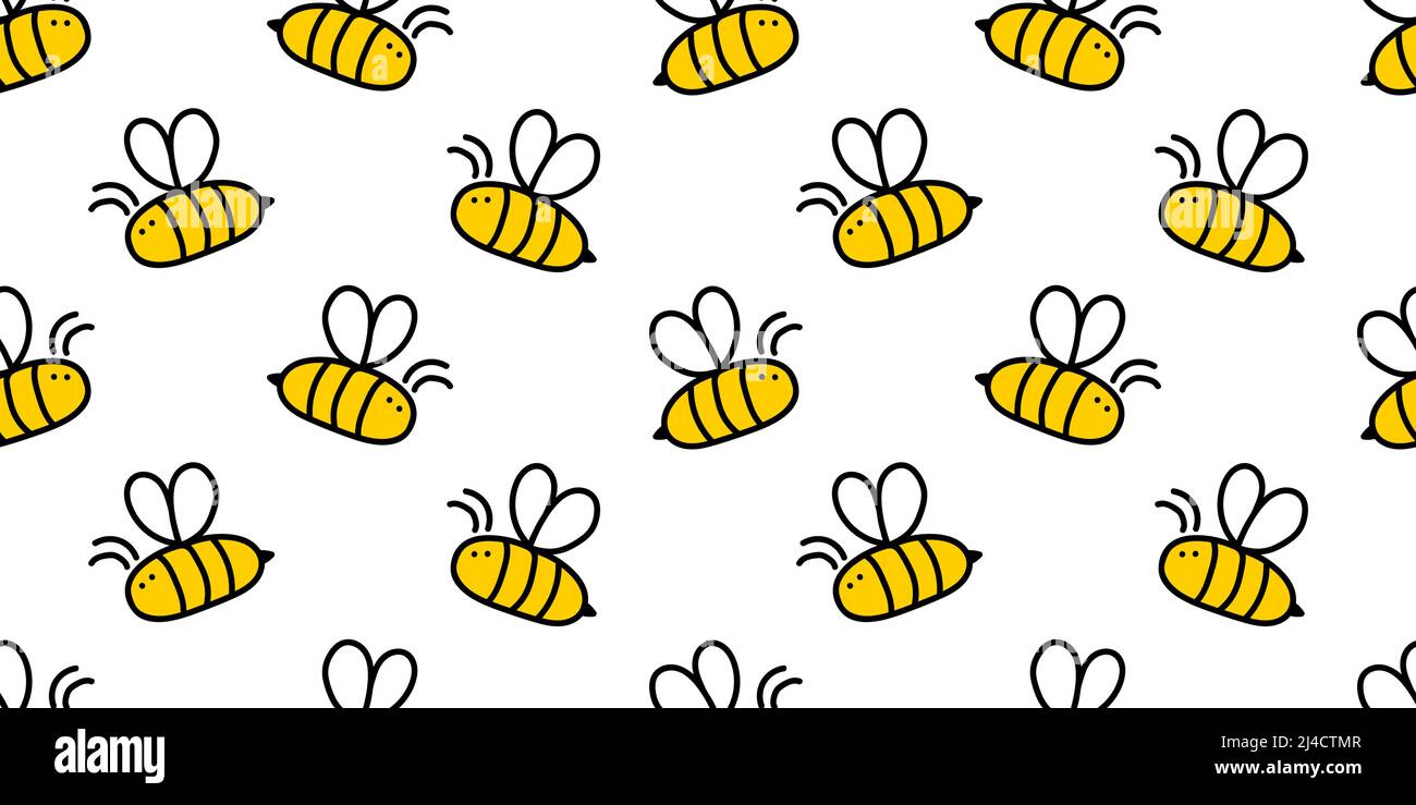 Small cute honey bee hand drawn seamless background, vector drawing