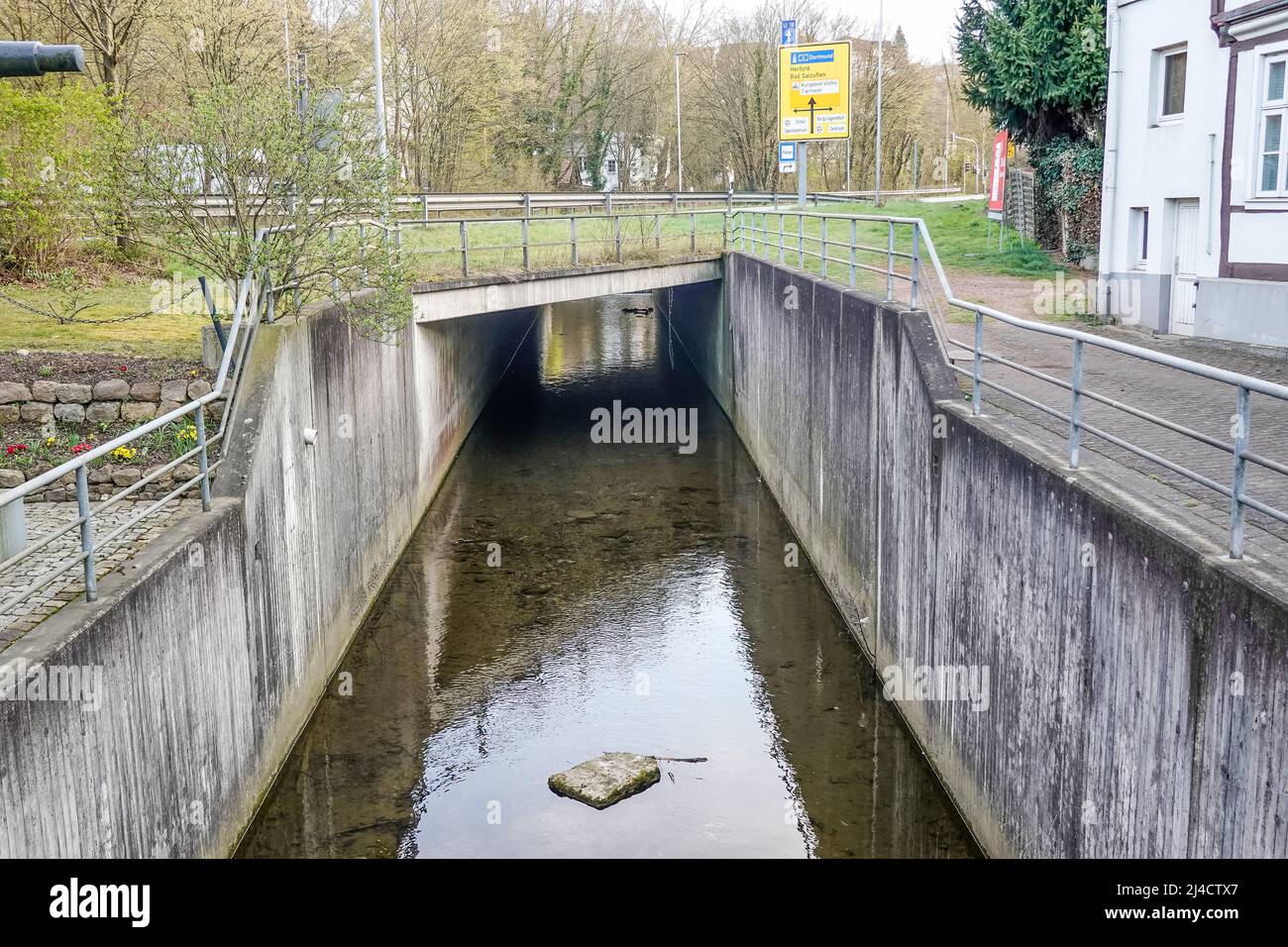 Concreted mill stream, Vlotho, North Rhine-Westphalia, Germany Stock Photo