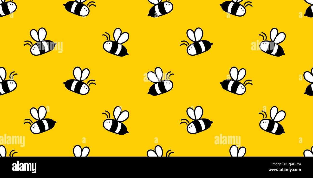 Small cute honey bee hand drawn seamless background, vector drawing Stock Vector