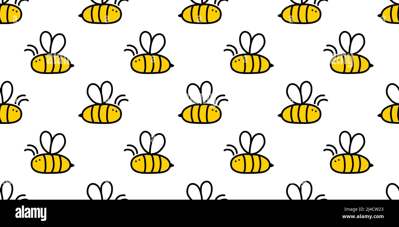 Small cute honey bee hand drawn seamless background, vector drawing Stock Vector