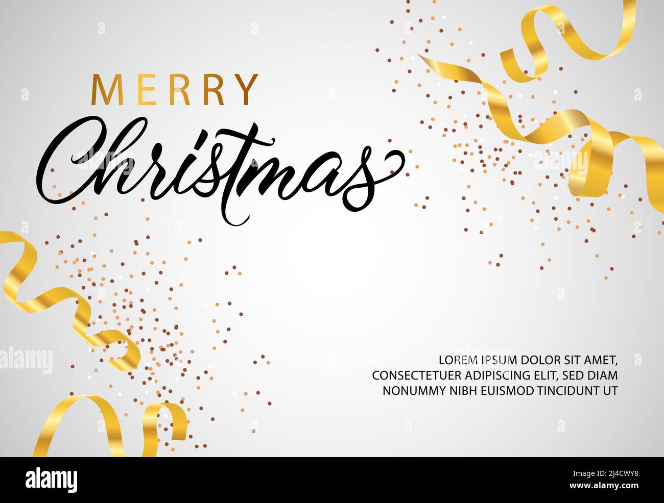Merry Christmas banner design with golden streamer and confetti. Vector ...