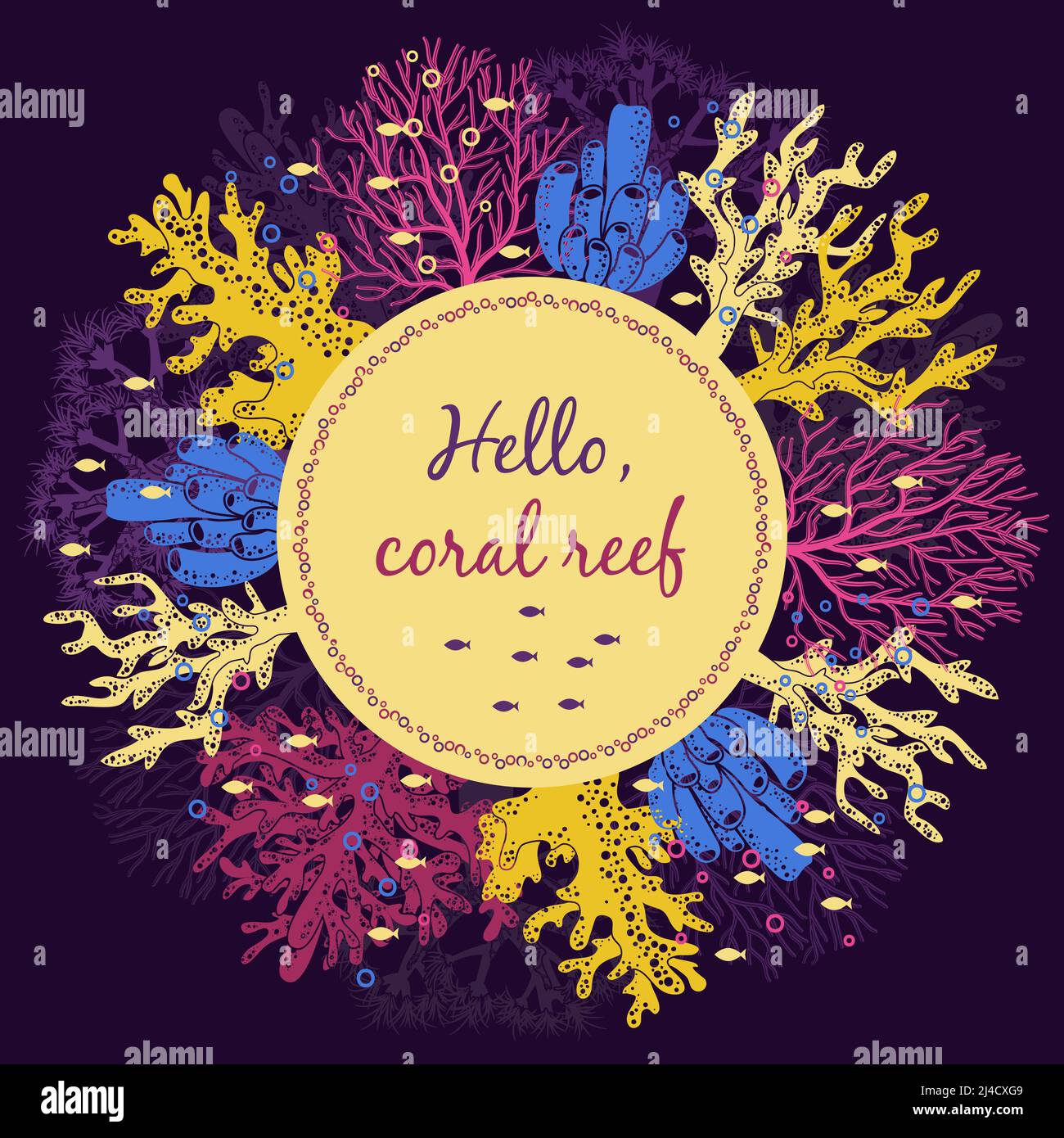 Coral reef invitation card template. Ocean and water, underwater and marine, vector illustration Stock Vector
