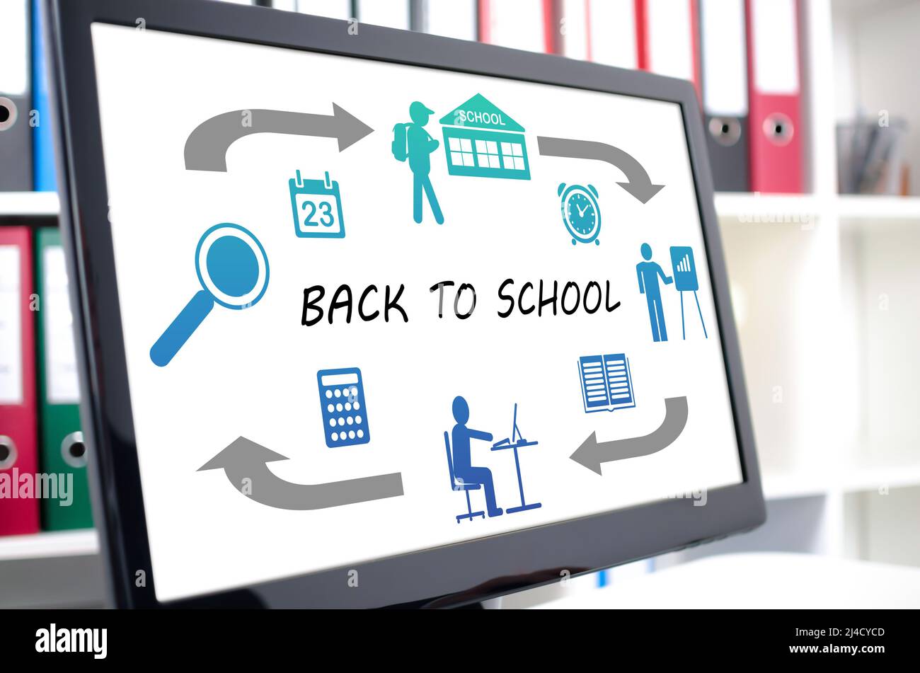 Back to school concept shown on a computer screen Stock Photo