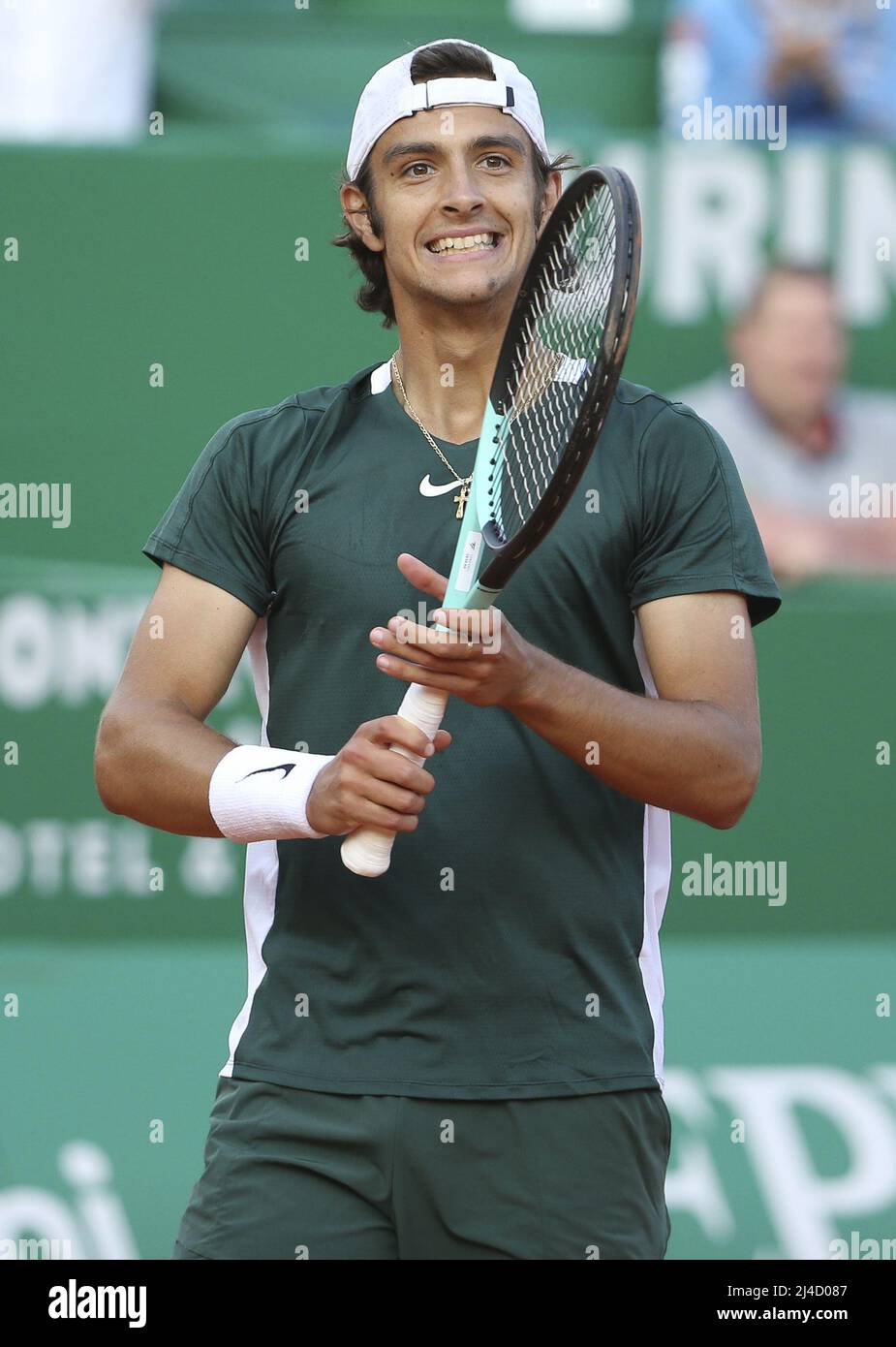 Lorenzo Musetti of Italia celebrates his victory over Felix Auger-Aliassime  of Canada during day 4 of the Rolex Monte-Carlo Masters 2022, an ATP  Masters 1000 tennis tournament on April 13, 2022, held