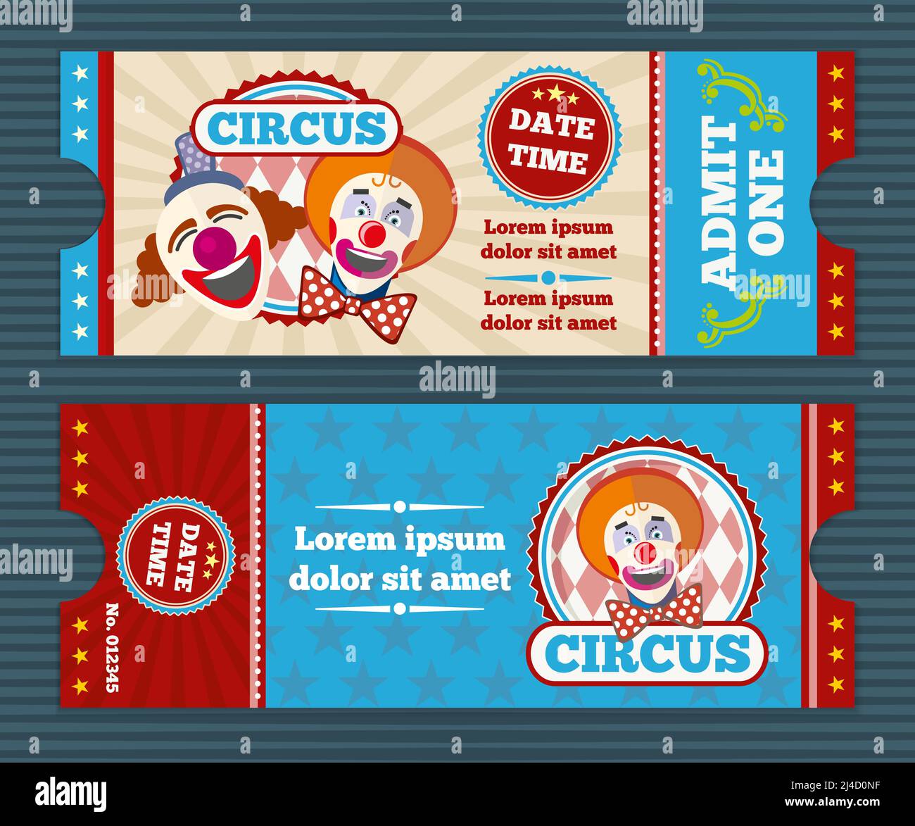 Circus ticket vector template. Circus invitation coupon, clown circus, card pass to circus