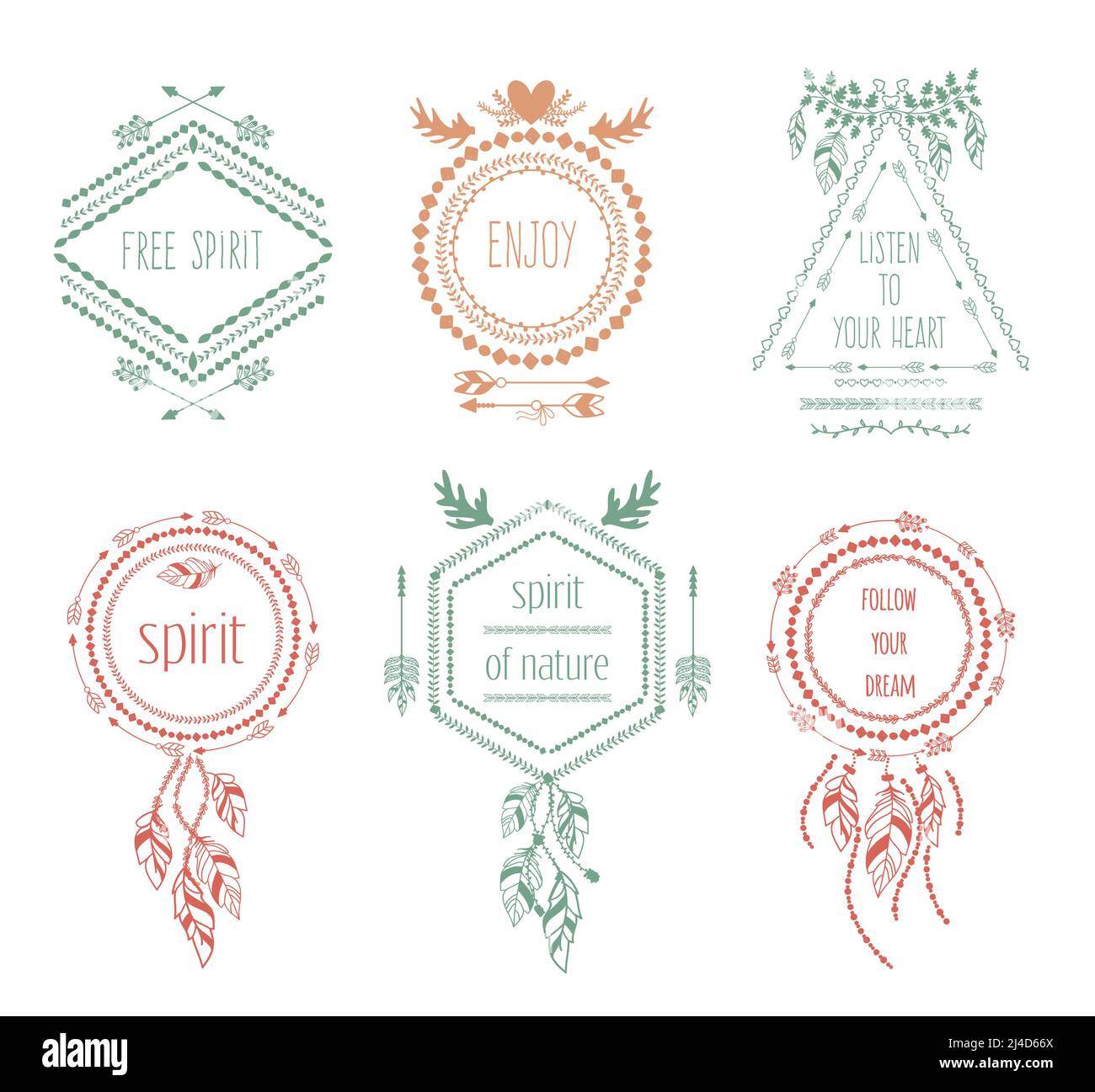 Boho tribal hipster labels set. Ornament vintage symbol element