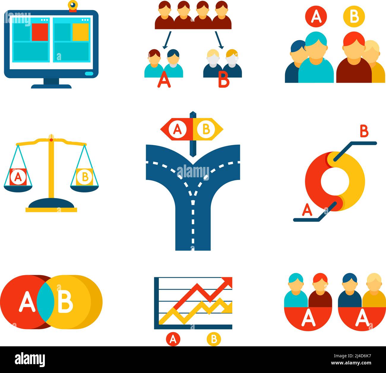 A-B testing vector icons set in flat design style. Test business ...