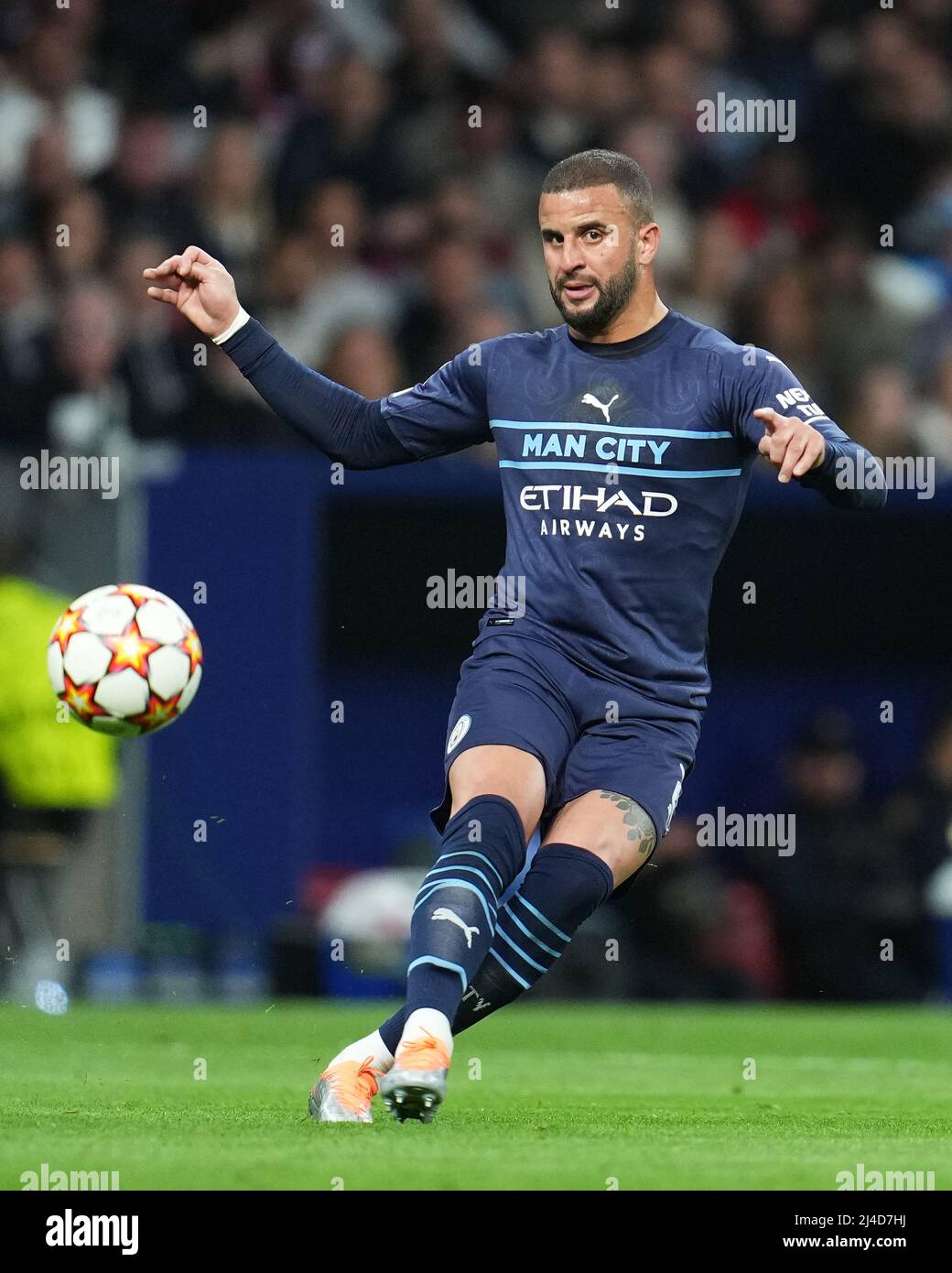 Kyle Walker of Manchester City during the UEFA Champions League match,  Quarter Final, Second Leg, between Atletico de Madrid and Manchester City  played at Wanda Metropolitano Stadium on April 13, 2022 in