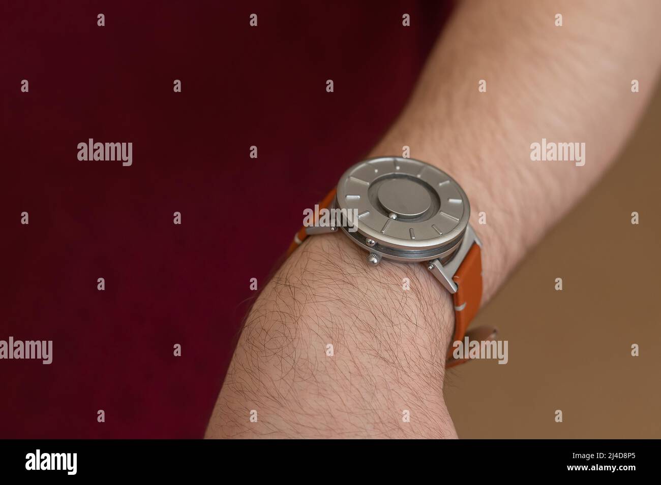 Special wristwatch for the blind with magnetic balls.  Stock Photo