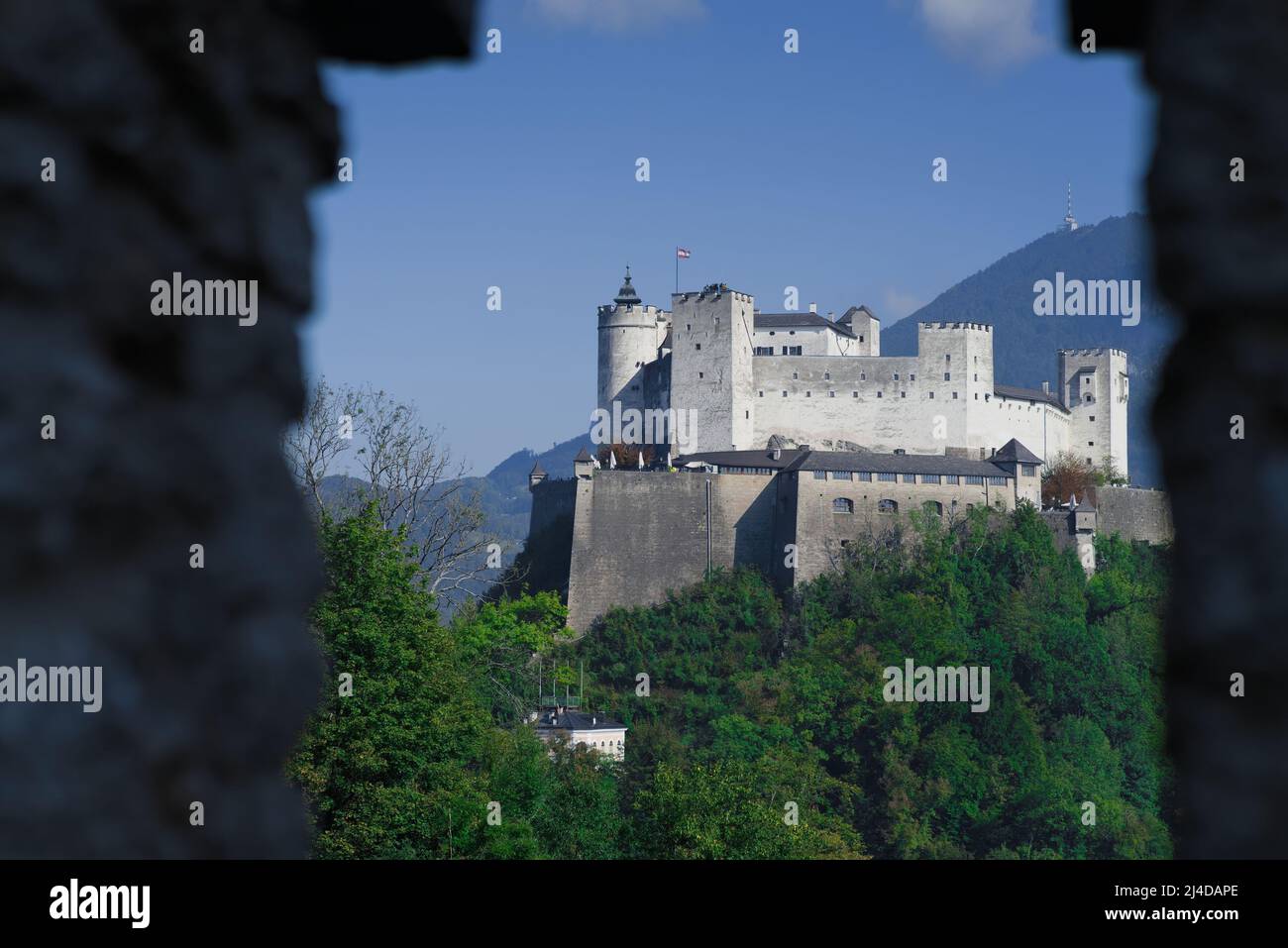 Old castle on the hill in Austria Stock Photo