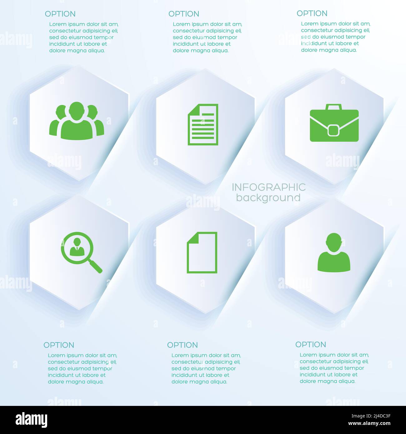 Business concept in white paper style with six infographic hexagonal ...