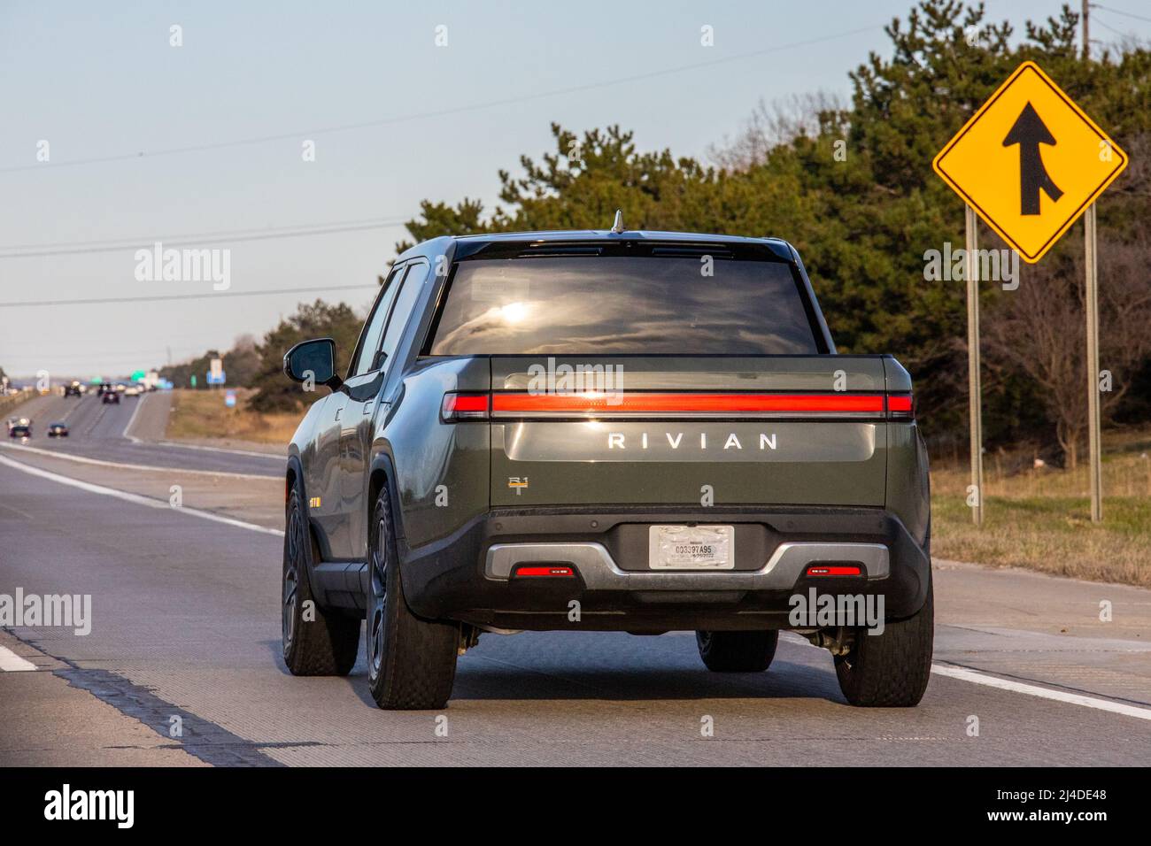 Rivian Truck, R1T, EV, Electric Vehicle on the highway in Michigan, USA Stock Photo
