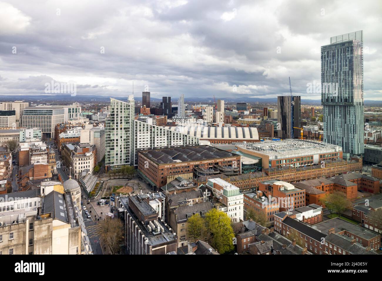 Manchester views. Beetham tower, Deansgate and Great Northern Warehouse. Stock Photo