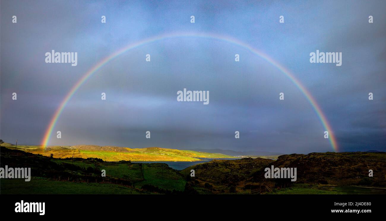 rainbow over Mulroy Bay, Fanad, County Donegal, Ireland Stock Photo