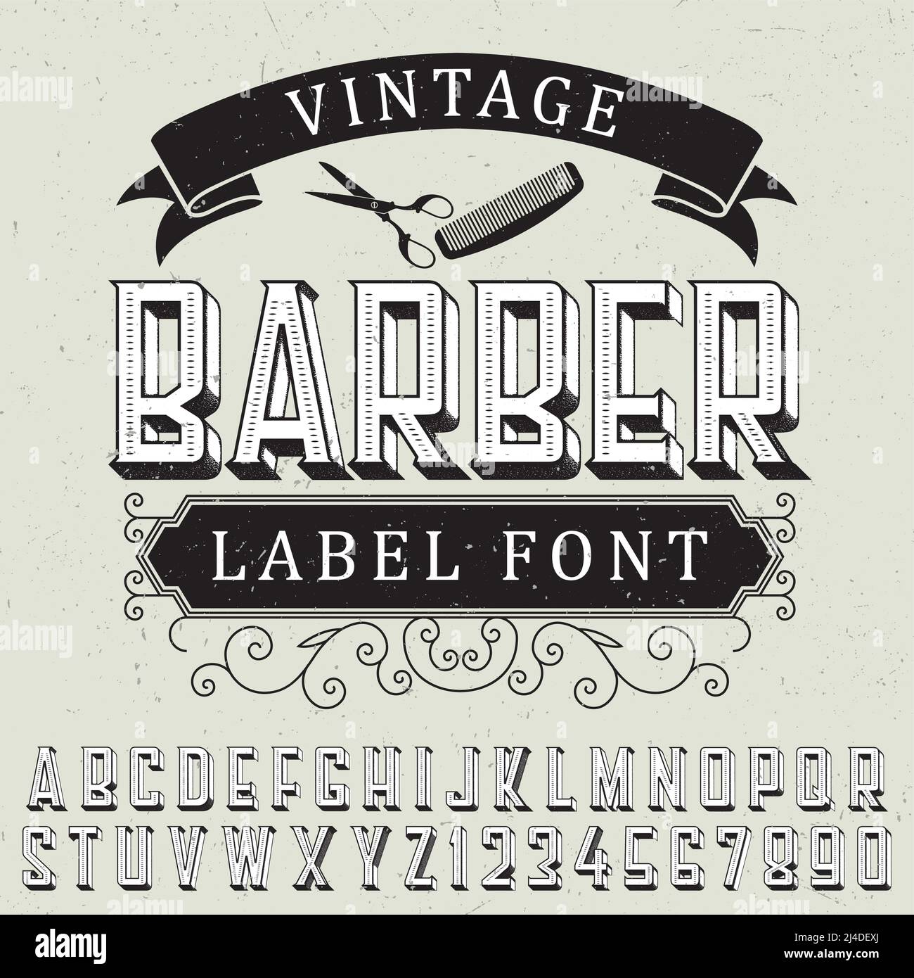 Vintage barber label font poster with sample label design on dusty ...