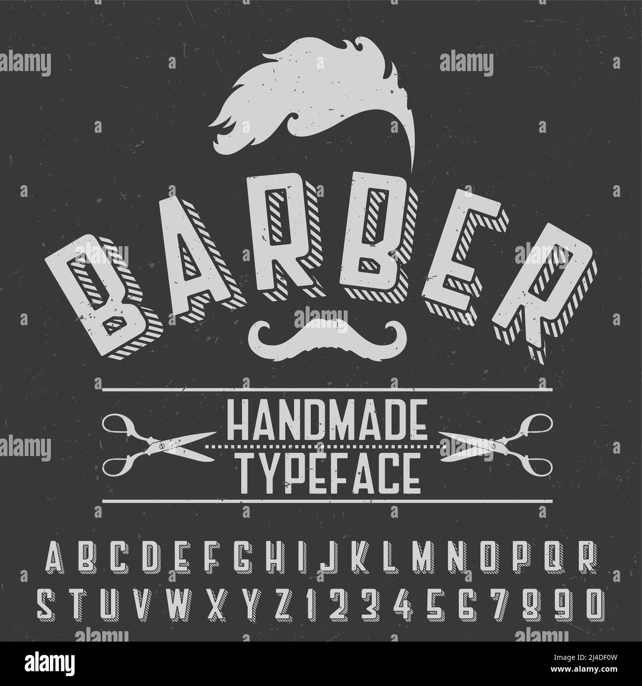 Barber handmade typeface poster for design on black background vector ...
