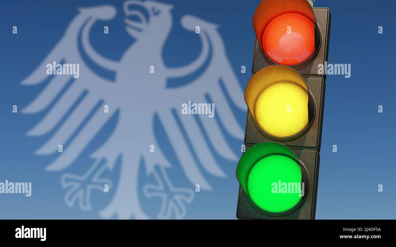 Traffic light red, yellow, green. Symbolic image for a coalition of the SPD, FDP and the Greens. Stock Photo