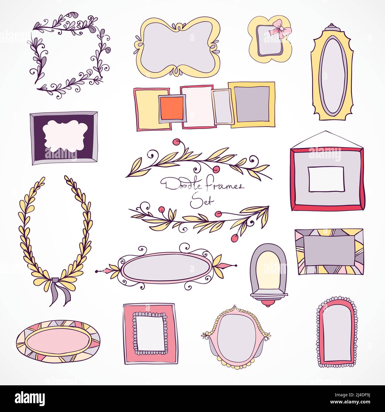 Collection of hand drawn doodle frames and design elements for ...