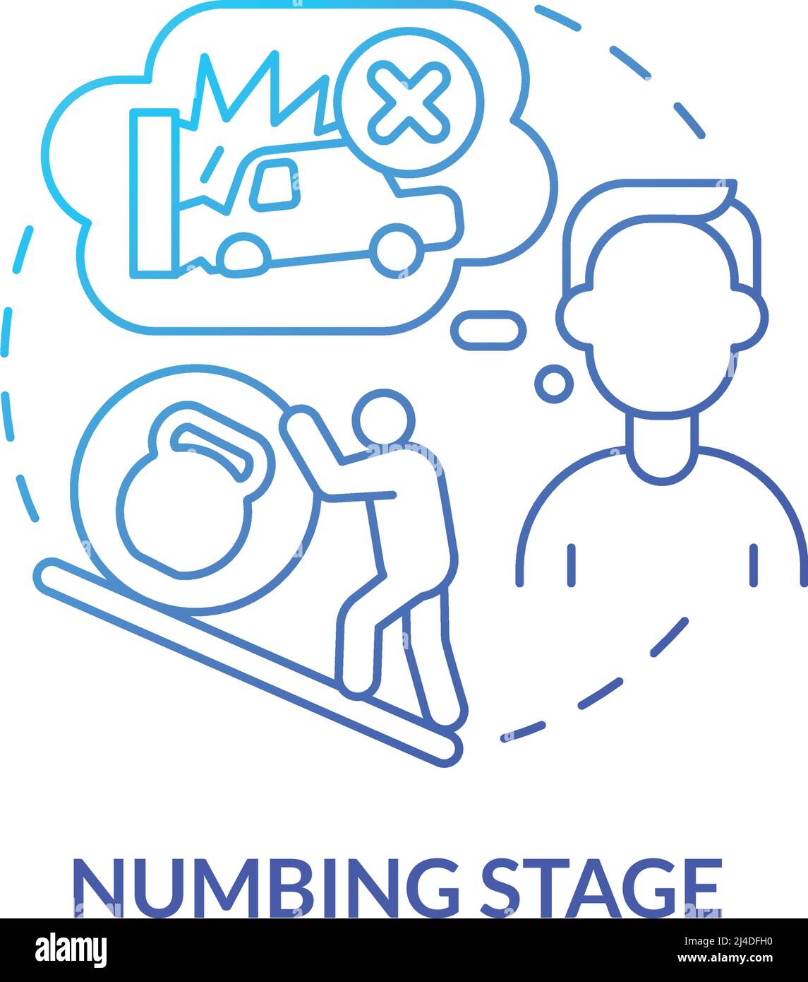 Numbing stage blue gradient concept icon Stock Vector