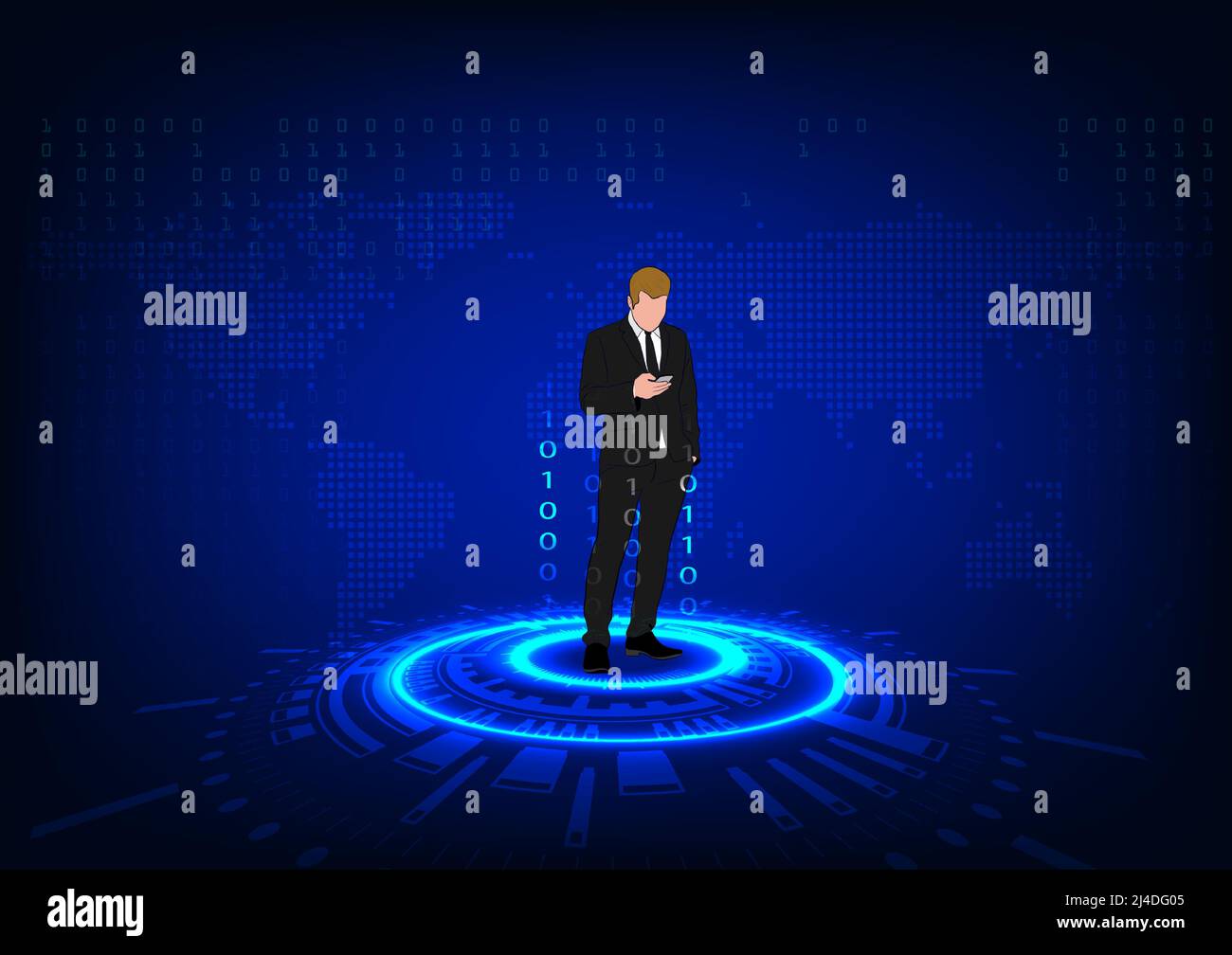 graphics drawing business man hold smartphone use connection communication for cloud computing Stock Vector