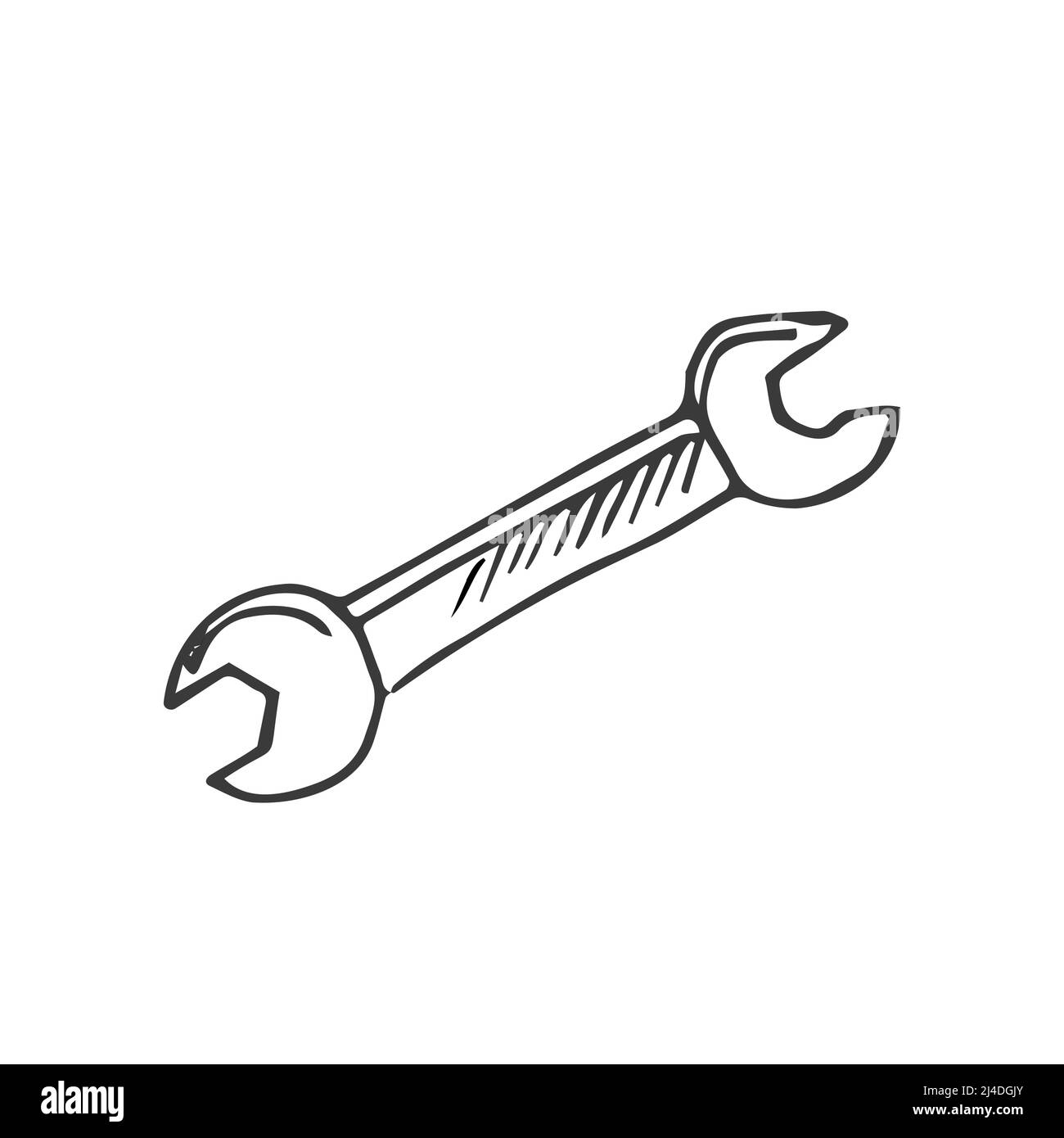 Wrench construction tool doodle icon. Hand drawn wrench. Doodle repair icon Stock Vector