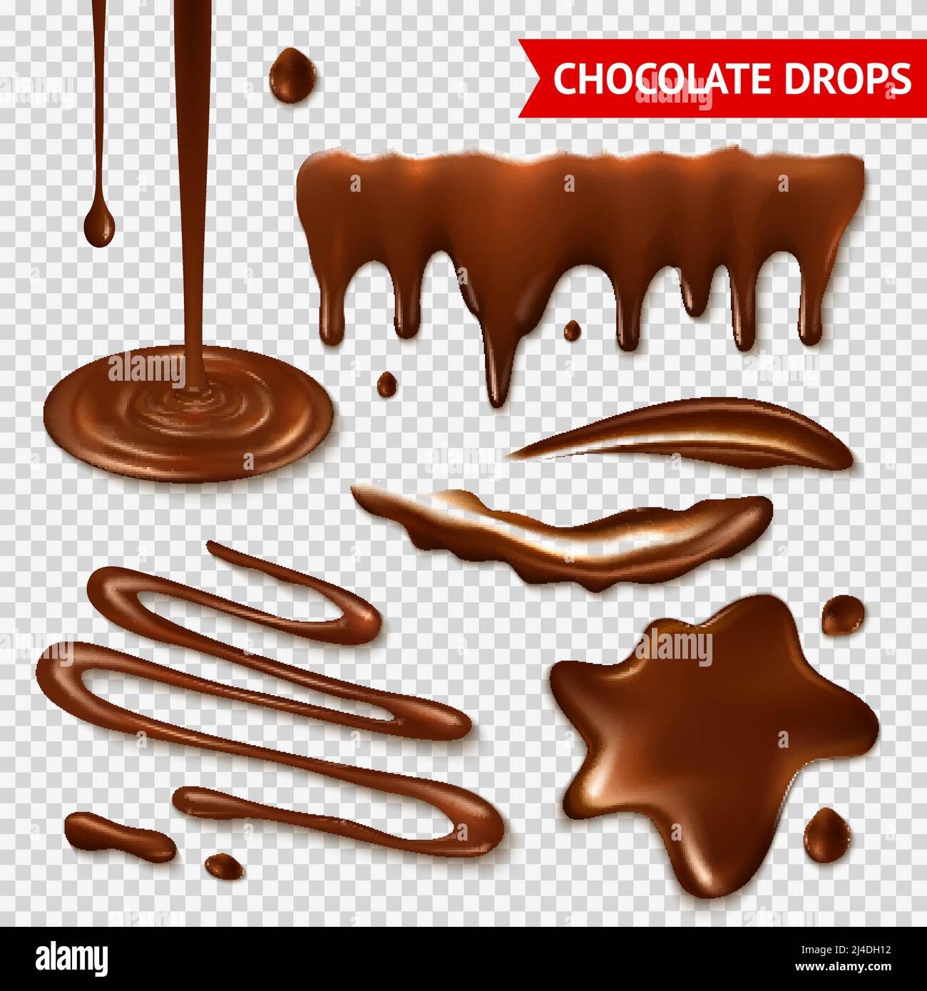 Realistic hot chocolate splashes on transparent background isolated vector illustration Stock Vector