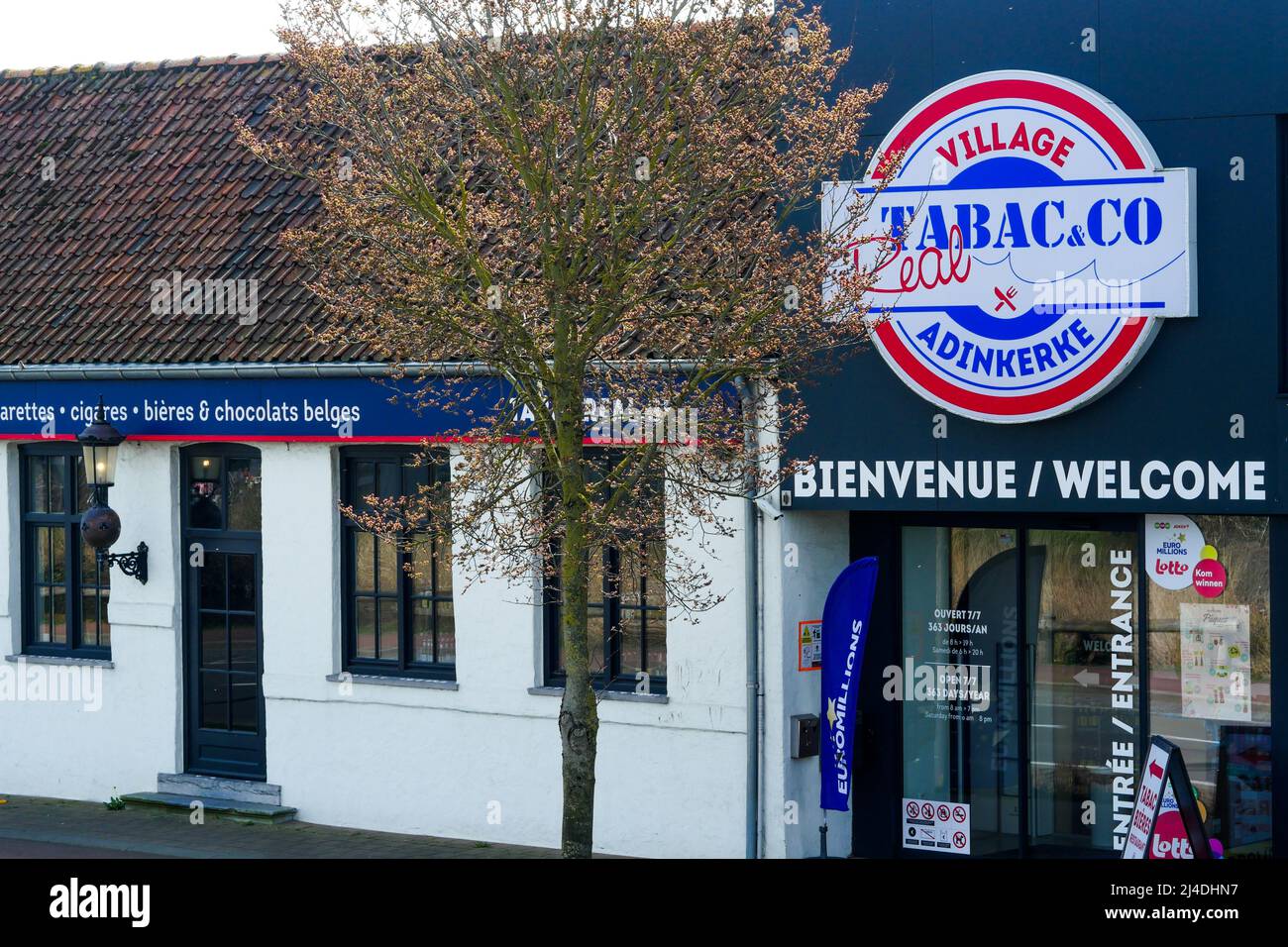 Duty-free tobacco shop, Adinkerke area, Belgium Stock Photo