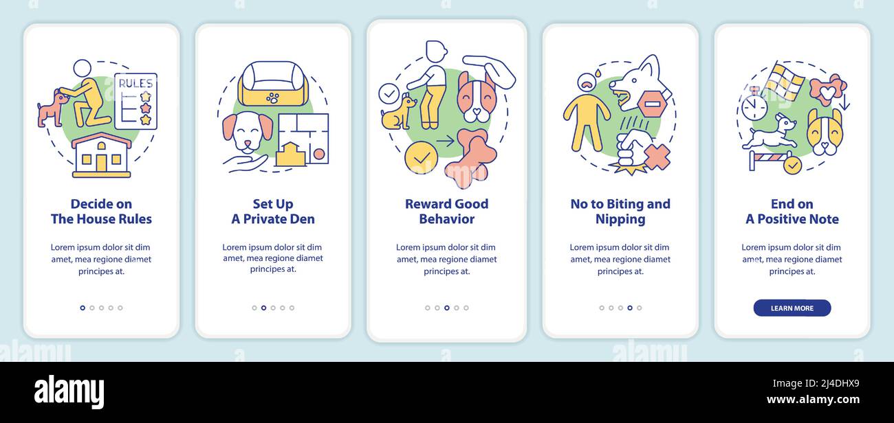 Training dog tips onboarding mobile app screen Stock Vector