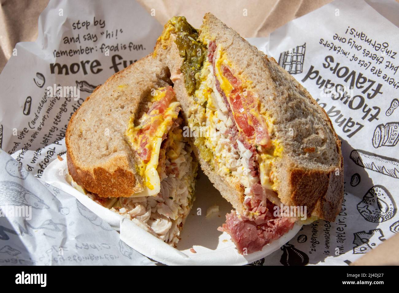 #79 Sparky Get Your Zing On, corned beef and turkey on Rye, Zingerman's Delicatessen, Ann Arbor, MI, USA Stock Photo