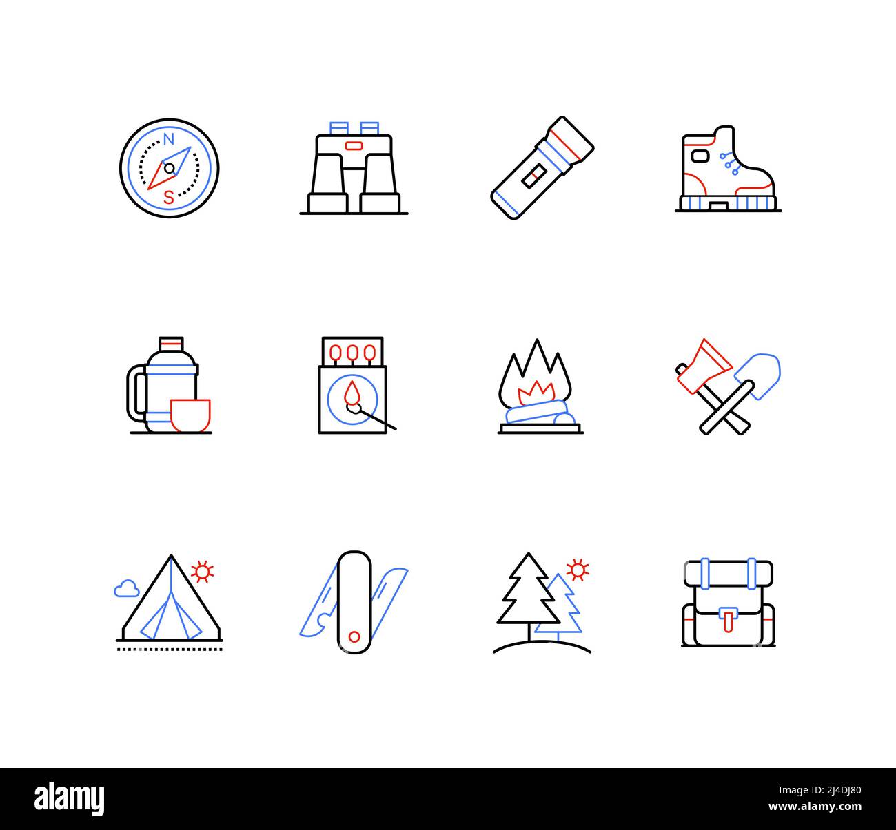 Outdoor recreation and hiking - line design style icons Stock Vector ...