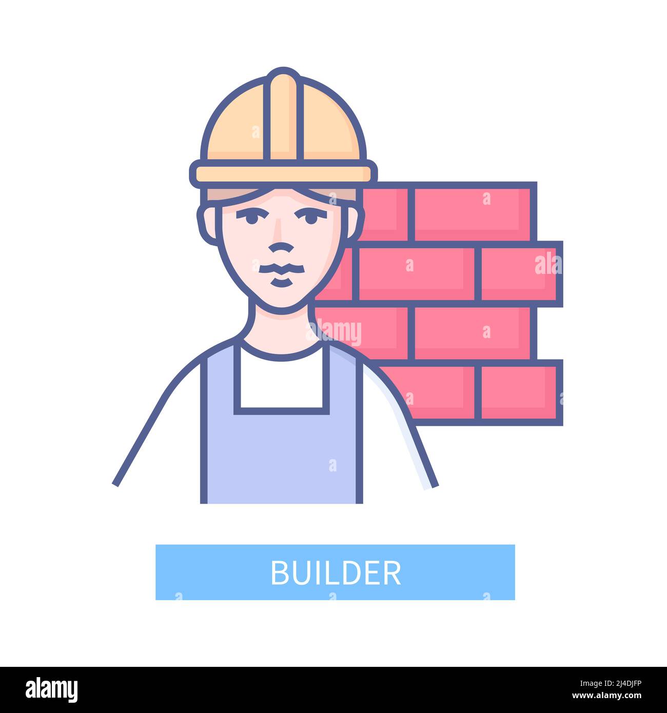Builder - modern colored line design style icon on white background ...
